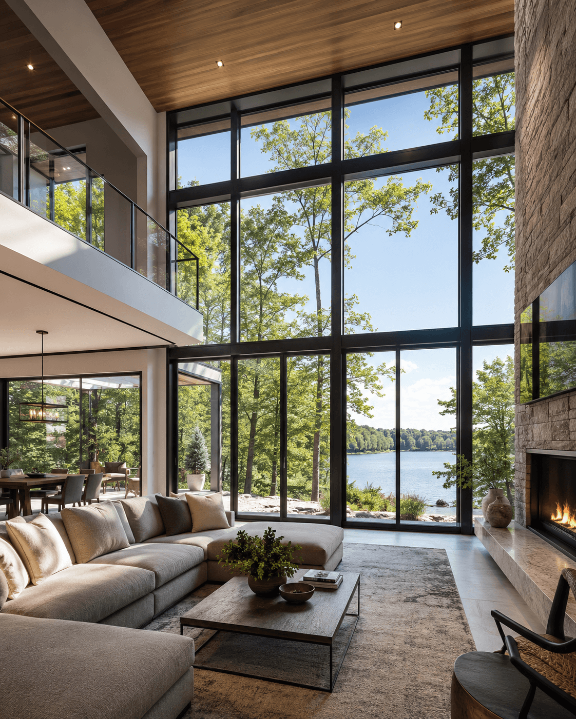 Black-framed aluminium windows on a modern home